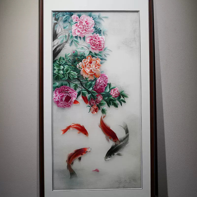 Peony Koi Prosperity Hand Embroidery