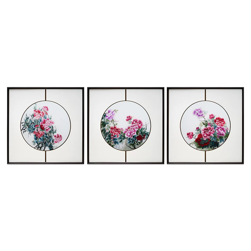 Handmade Su Embroidery - Peony Triptych