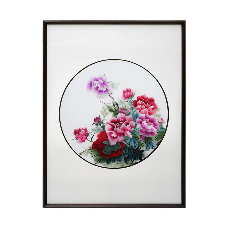 Handmade Su Embroidery - Peony Triptych