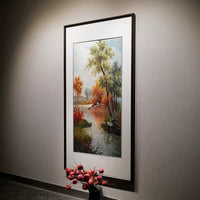 **Handmade Artisan Embroidery** Vertical Autumn Lakeside Scene