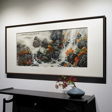 Hand‑Stitched Embroidery** Elegant Mountain Dwelling‑Horizontal