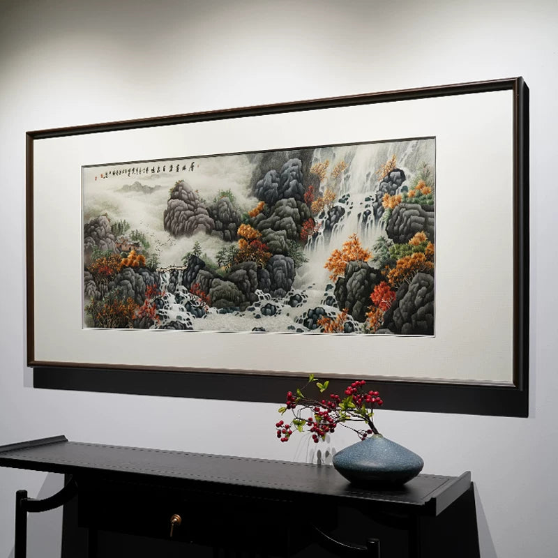 Hand‑Stitched Embroidery** Elegant Mountain Dwelling‑Horizontal