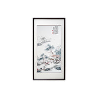 Tranquil Mountain Dwelling Hand Embroidery, Oriental Ink‑Wash Wall Art