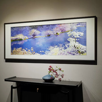 Lakeside Flower Scenery Hand Embroidery
