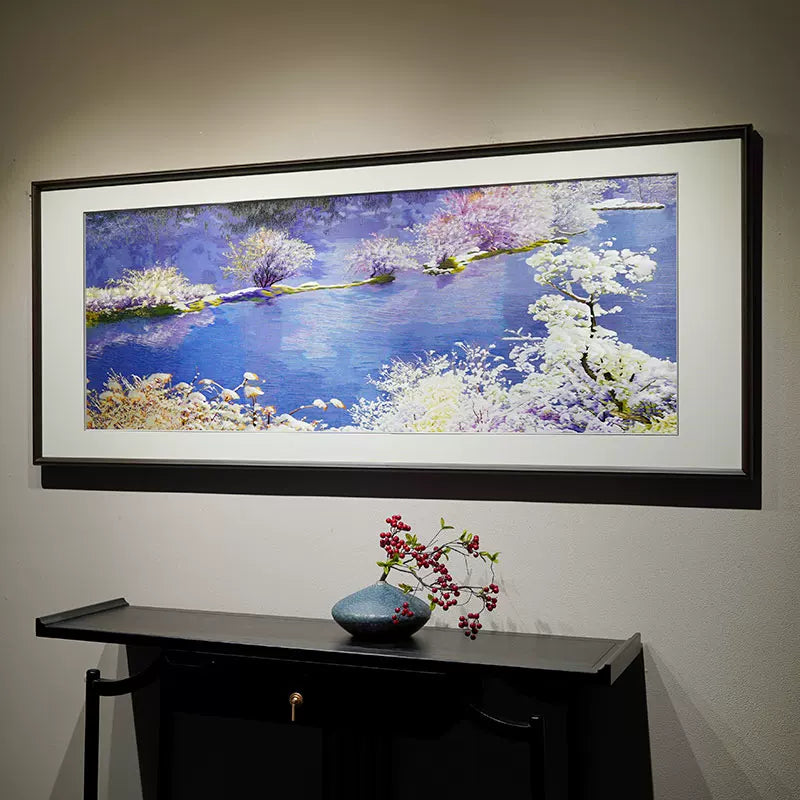 Lakeside Flower Scenery Hand Embroidery