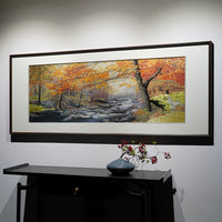 **Hand‑Stitched Embroidery** Autumn Maple Ravine‑Horizontal