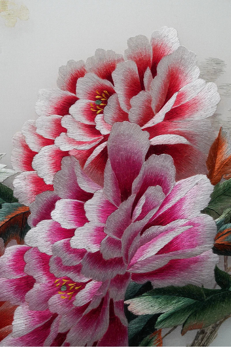 Handmade Blooming Peony Framed Embroidery Art
