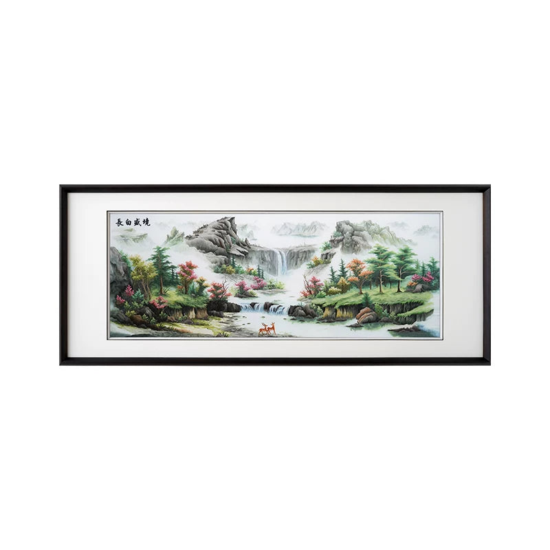 Hand‑Stitched Embroidery** Green Mountain Fortune Landscape, Elevate Your Home Style