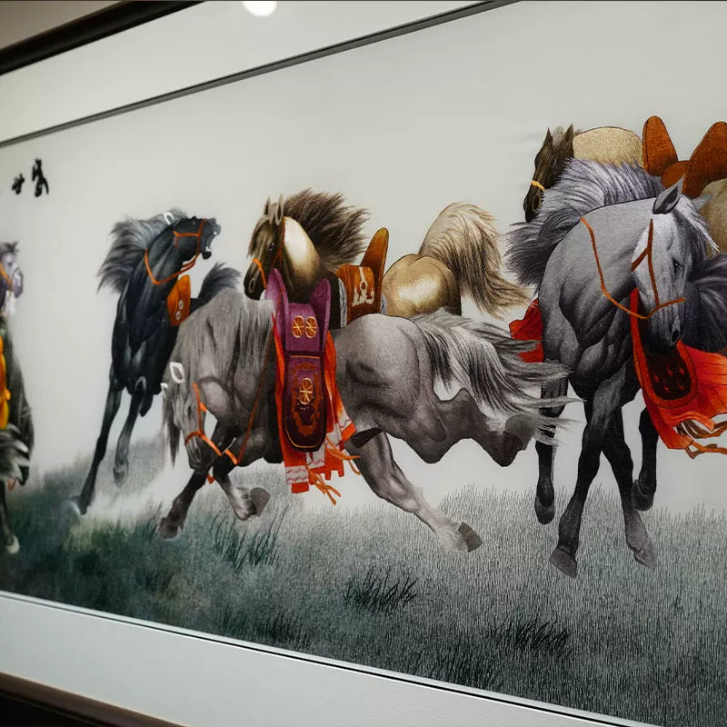 Silk Embroidery Eight Horses Prosperity Decor