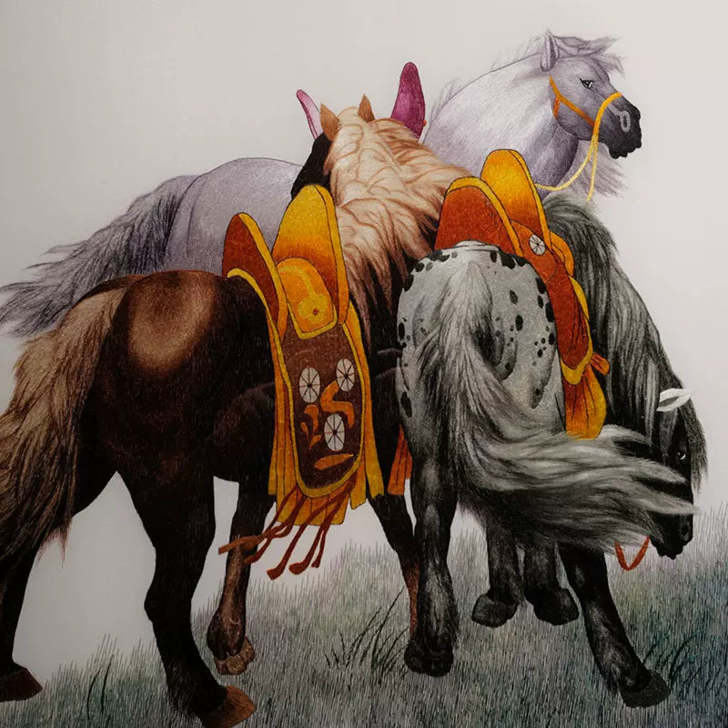 Silk Embroidery Eight Horses Prosperity Decor