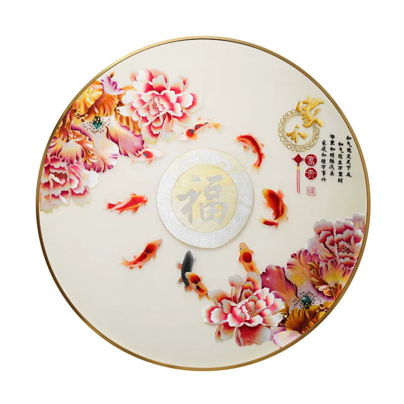 Handmade Koi Fish Blessing Framed Embroidery