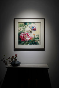 Hand‑Stitched Embroidery** Lotus Pond Sweet Couple‑Square