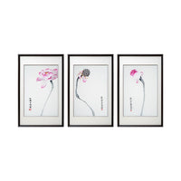 Elegant Lotus Charm‑3‑Panel Ink‑Style Wall Decor