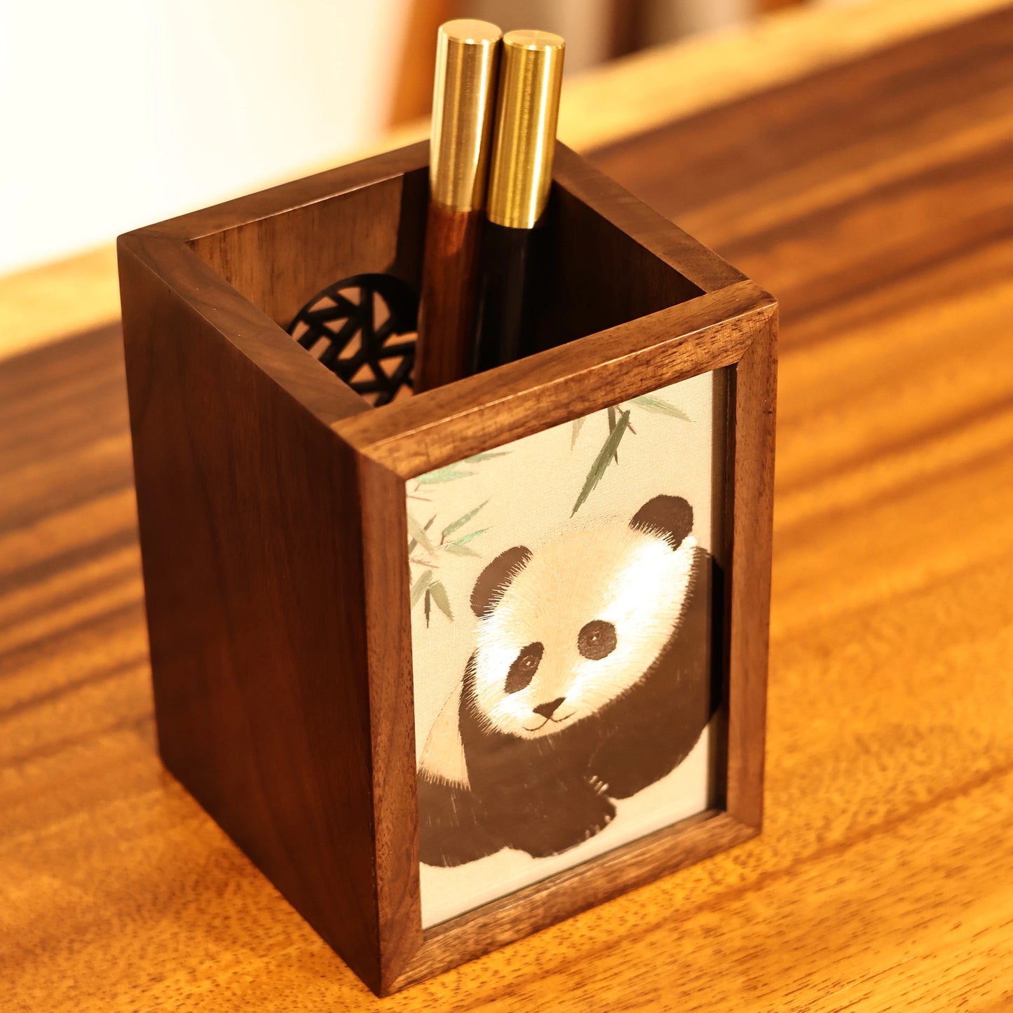 湘绣摆件紫光檀木笔筒手工刺绣双面绣创意中国风企业礼物礼品苏绣