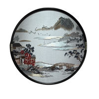 苏绣挂画新中式客厅手工刺绣画玄关卧室圆形装饰画《山水间》