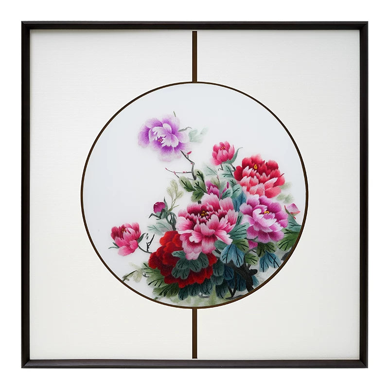 Handmade Su Embroidery - Peony Triptych
