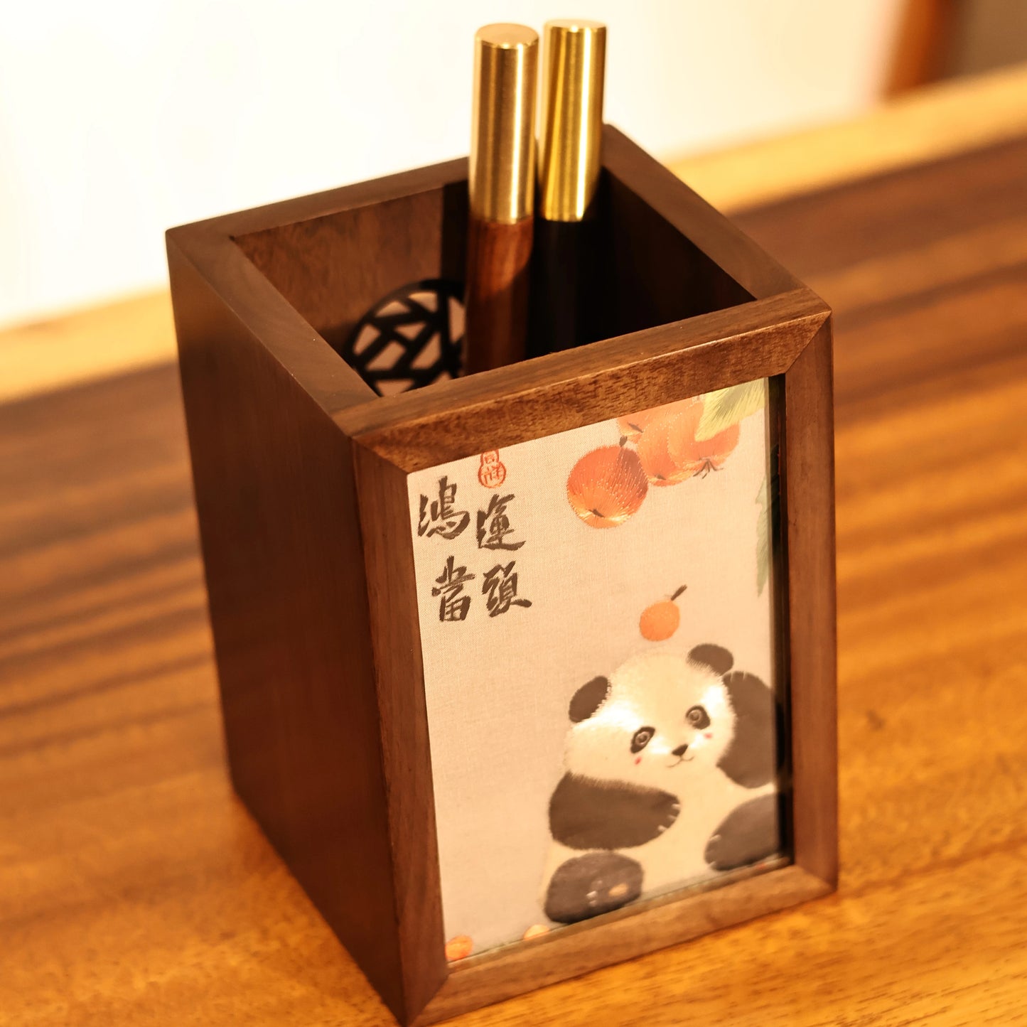 湘绣摆件紫光檀木笔筒手工刺绣双面绣创意中国风企业礼物礼品苏绣