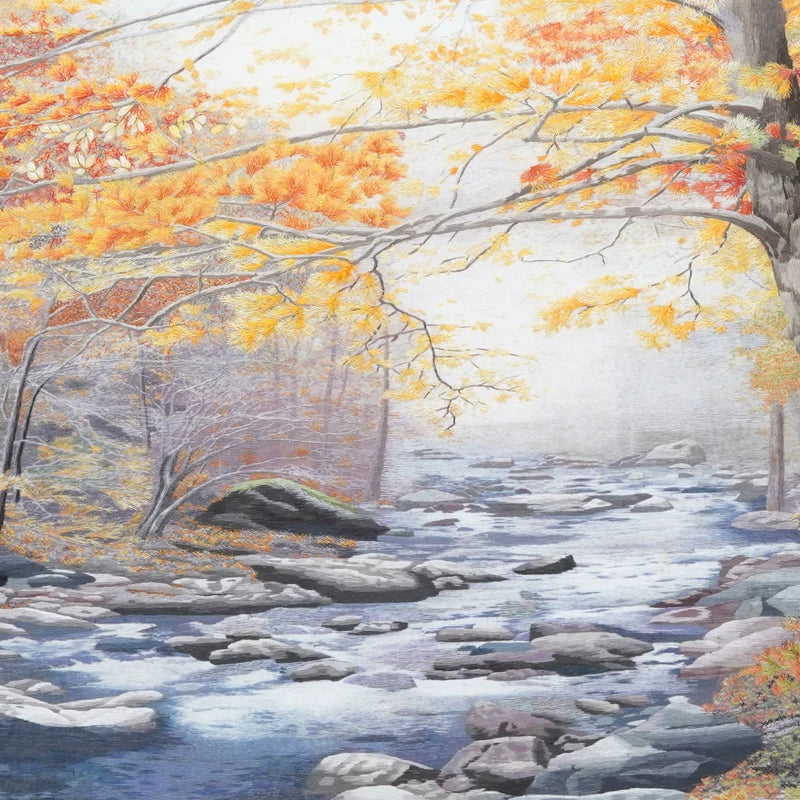**Hand‑Stitched Embroidery** Autumn Maple Ravine‑Horizontal