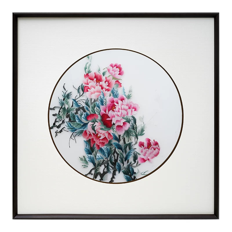 Handmade Su Embroidery - Peony Triptych