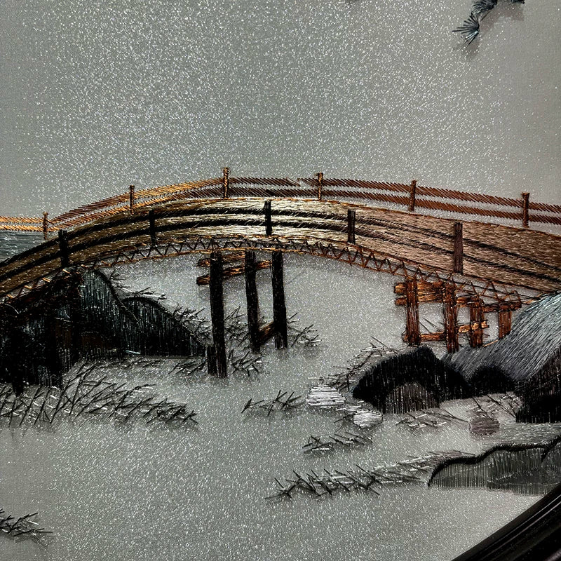 苏绣挂画新中式客厅手工刺绣画玄关卧室圆形装饰画《山水间》