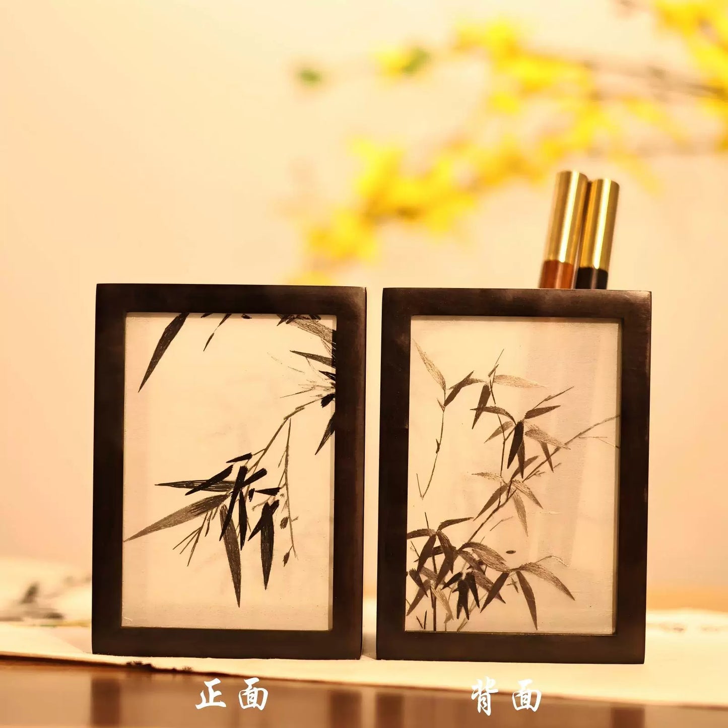 湘绣摆件紫光檀木笔筒手工刺绣双面绣创意中国风企业礼物礼品苏绣