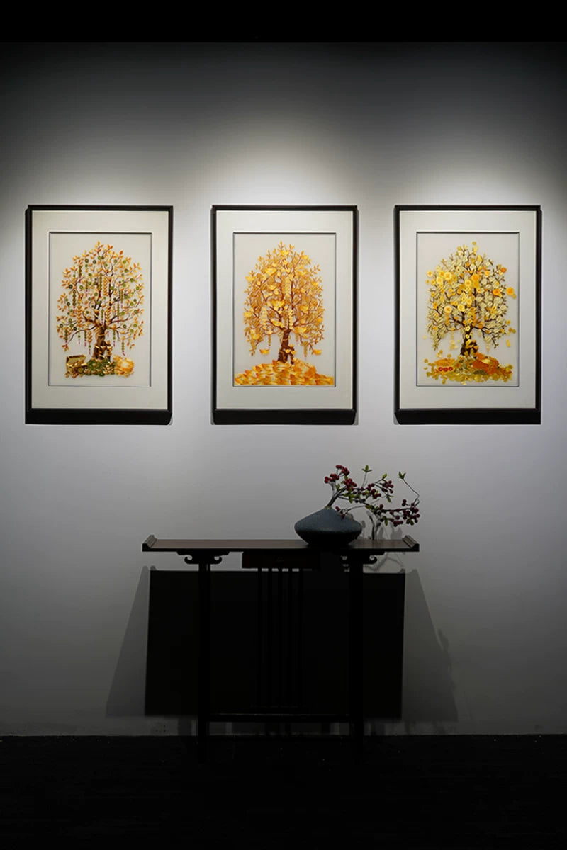 Gold & Treasure‑3‑Panel Money Tree Wall Decor