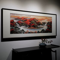 Handmade Artisan Embroidery** Horizontal Auspicious Red Mountain Landscape
