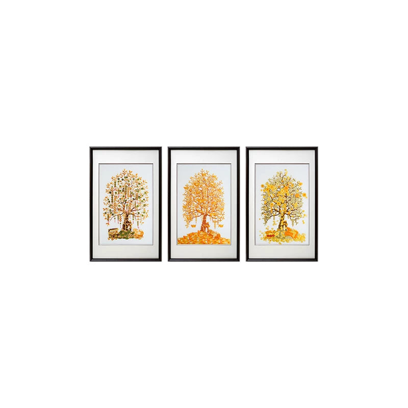 Gold & Treasure‑3‑Panel Money Tree Wall Decor