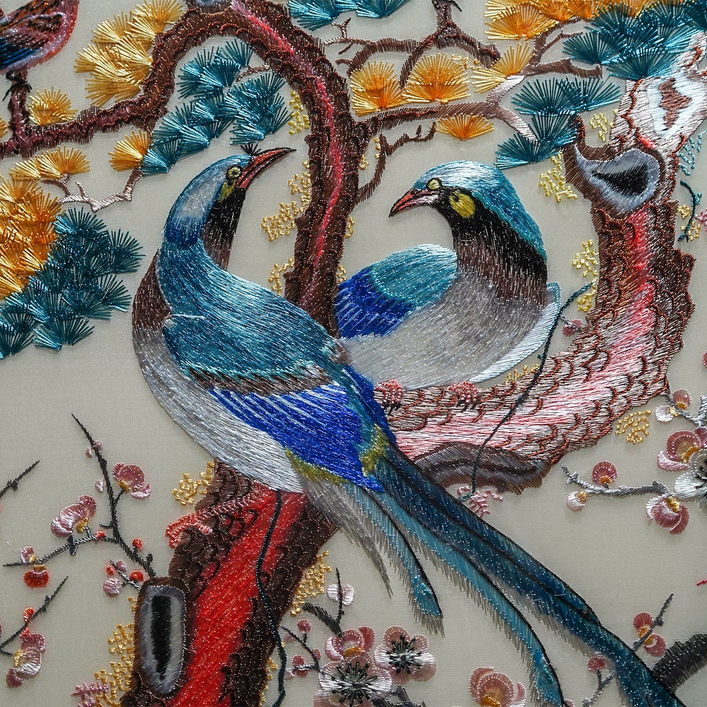 Auspicious Phoenix‑Vertical Suzhou Embroidery Bird Wall Decor