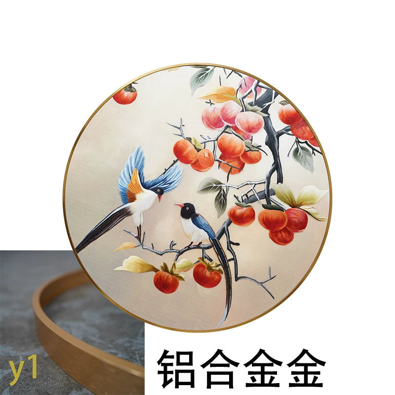 Round-Framed Suzhou Embroidery Persimmon Wall Hanging, Auspicious Chinese Art