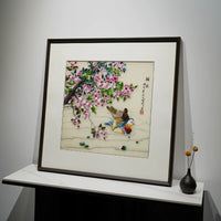 Loving Pair‑Square Peach Blossom Mandarin Duck Wall Decor