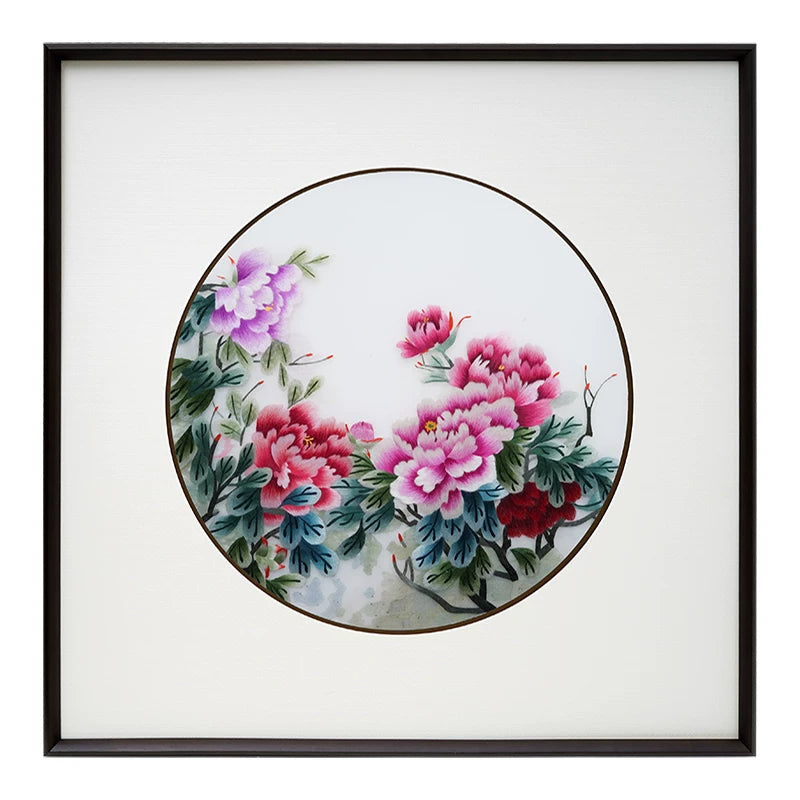 Handmade Su Embroidery - Peony Triptych