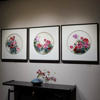Handmade Su Embroidery - Peony Triptych