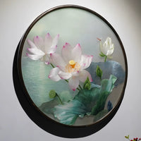 Handmade Suzhou Embroidery Round Lotus Wall Art,