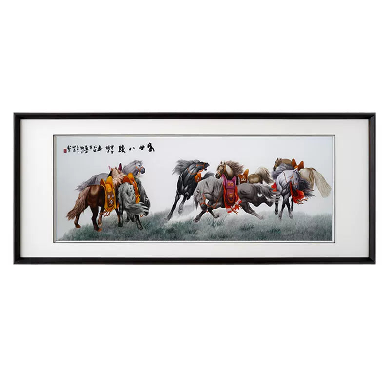 Silk Embroidery Eight Horses Prosperity Decor