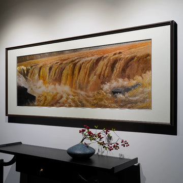 Yellow‑River Surge‑Horizontal Framed Wall Piece