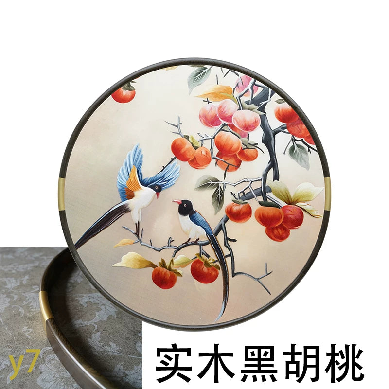 Round-Framed Suzhou Embroidery Persimmon Wall Hanging, Auspicious Chinese Art
