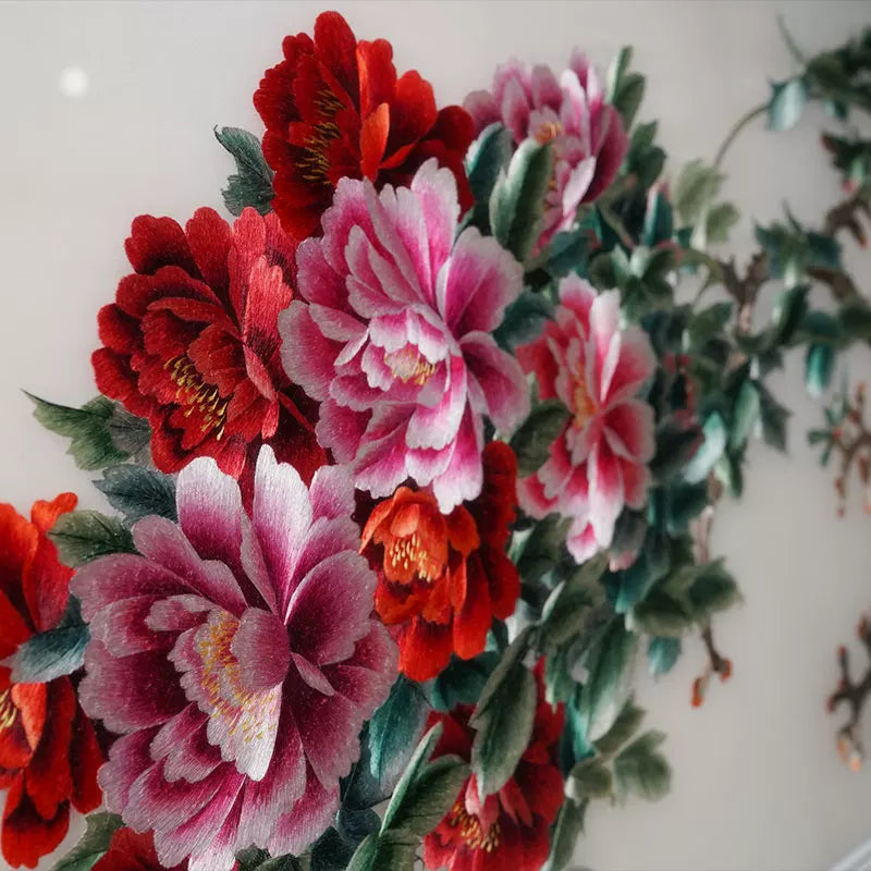 Silk Embroidery Chinese Peony Flower Wall Decor
