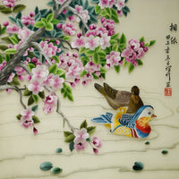 Loving Pair‑Square Peach Blossom Mandarin Duck Wall Decor