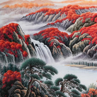 Handmade Artisan Embroidery** Horizontal Auspicious Red Mountain Landscape