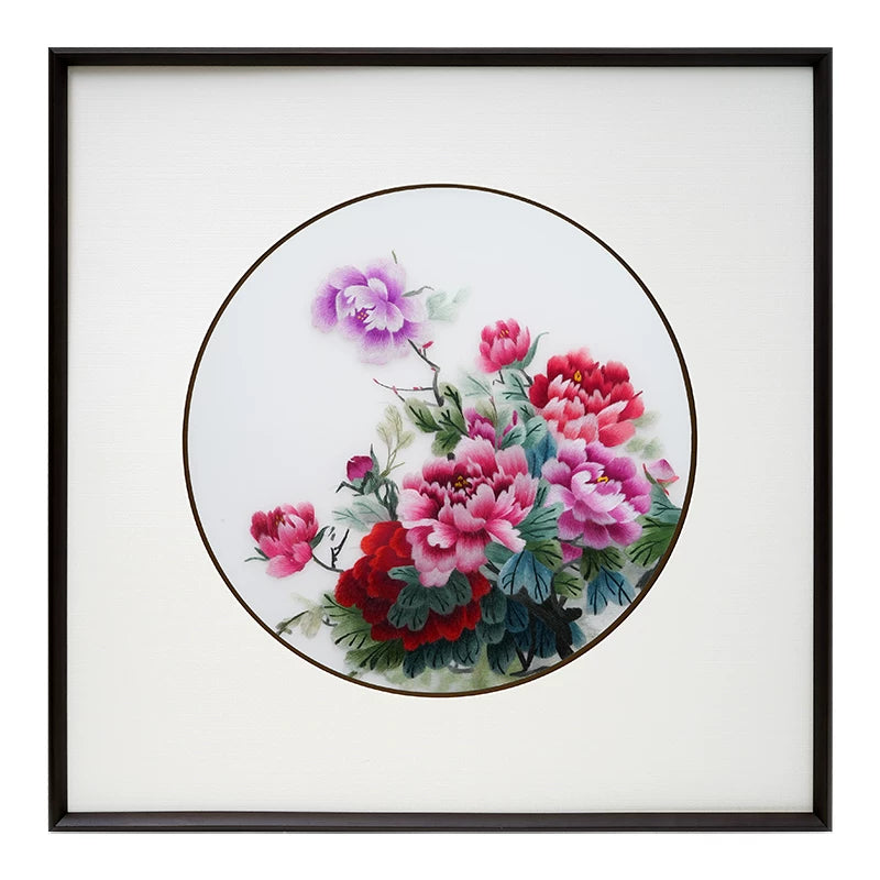 Handmade Su Embroidery - Peony Triptych