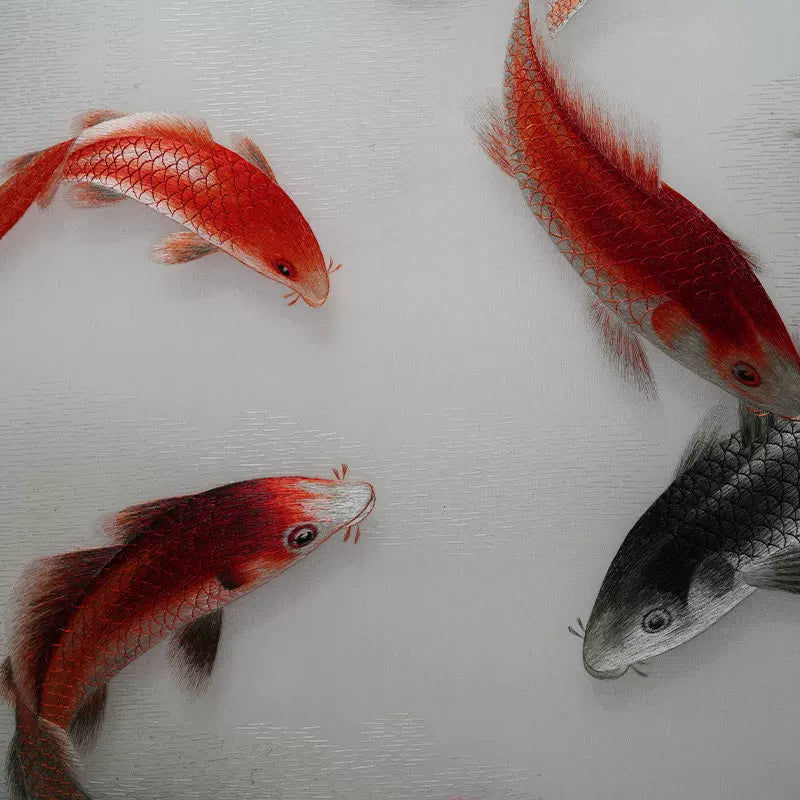 Peony Koi Prosperity Hand Embroidery