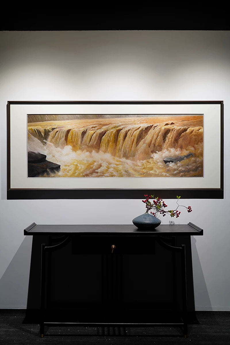 Yellow‑River Surge‑Horizontal Framed Wall Piece