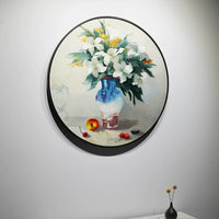 Round‑Framed Suzhou Embroidery Peace Vase Wall Hanging, Chinese Floral Art