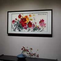 Silk Embroidery Chinese Blooming Peony Wall Decor