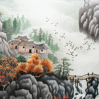 Hand‑Stitched Embroidery** Elegant Mountain Dwelling‑Horizontal