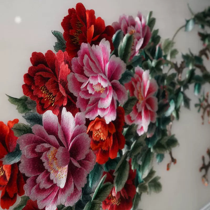 Silk Embroidery Chinese Peony Flower Wall Decor