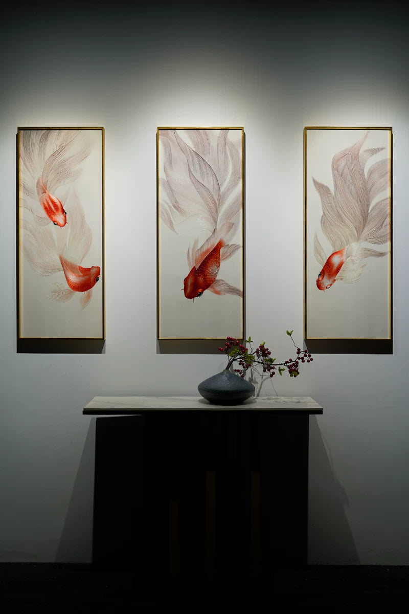 Lucky Surplus‑3‑Panel Red Goldfish Wall Decor