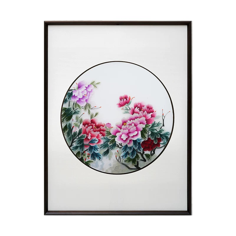 Handmade Su Embroidery - Peony Triptych