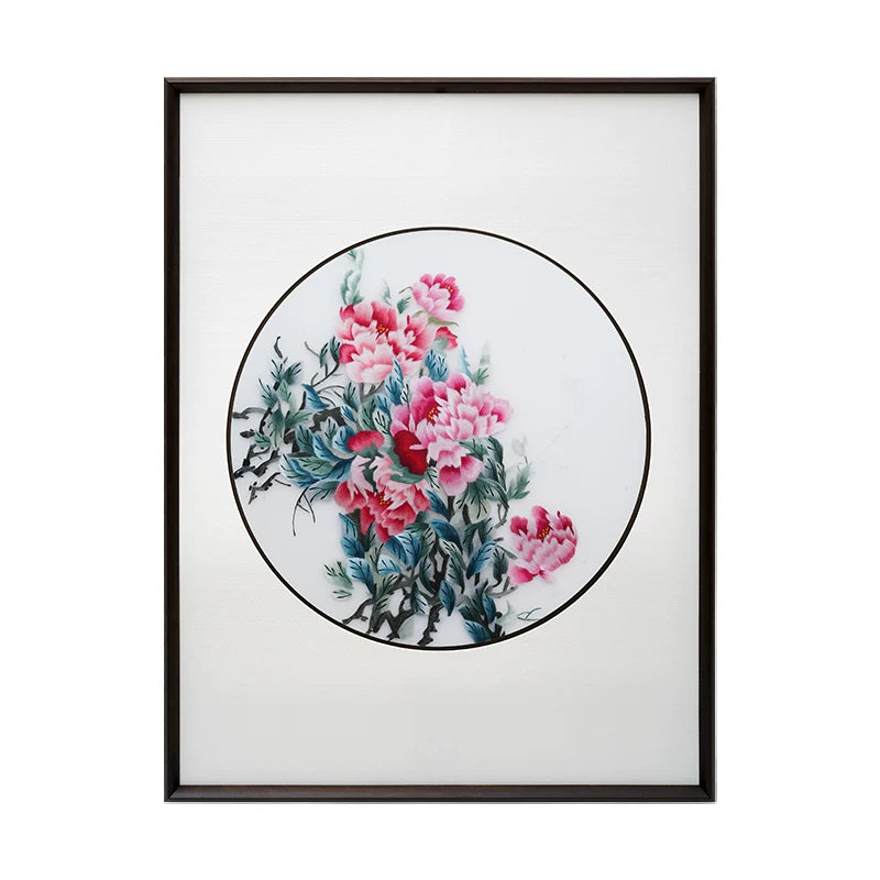 Handmade Su Embroidery - Peony Triptych